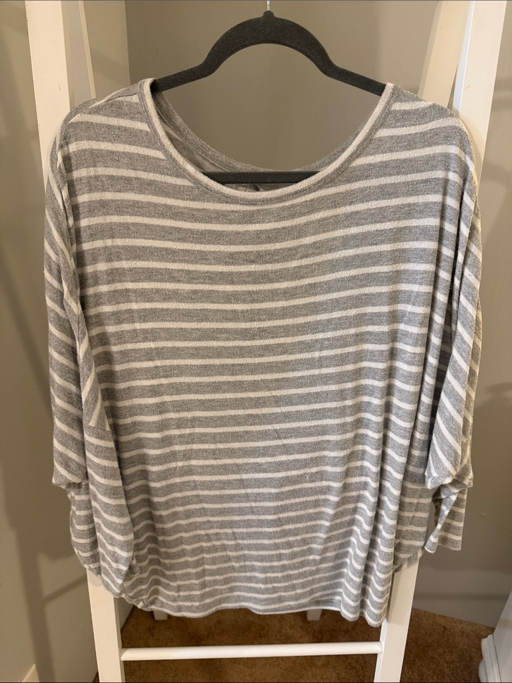 Maurices Gray and White Striped Dolman Sweater